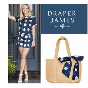 NWT DRAPER JAMES STRAW TOTE MAGNOLIA SCARF BLUE